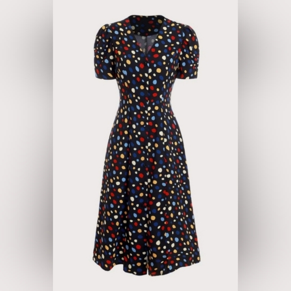 Rihoas Polka Dot Dress Short Sleeve Tie Back XL Button Front Fit and Flare Black - Picture 2 of 8